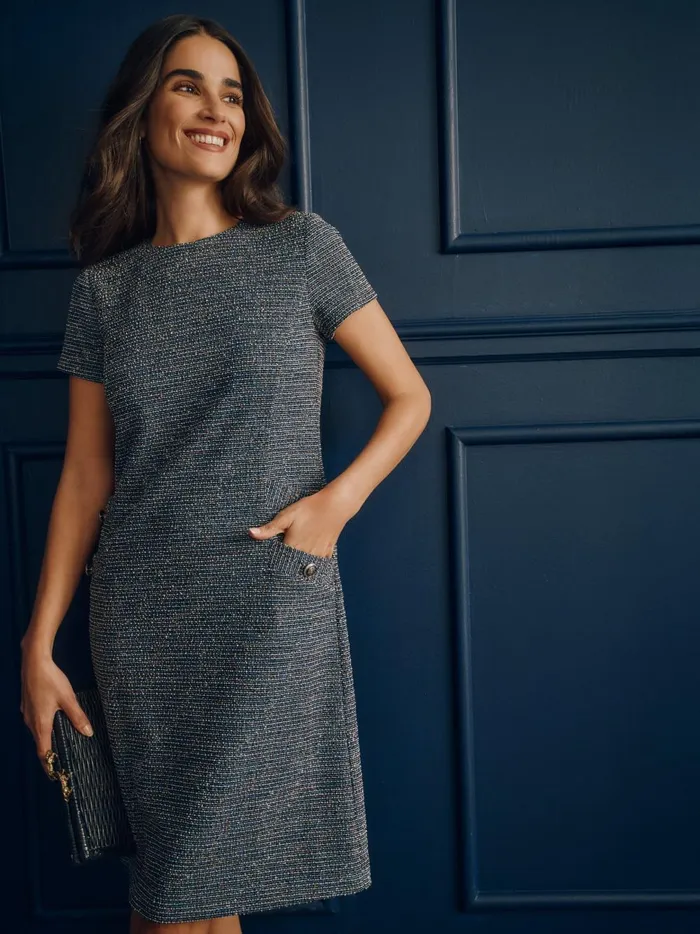 JMclaughlin Carlisle Tweed Dress Blue Women Dresses