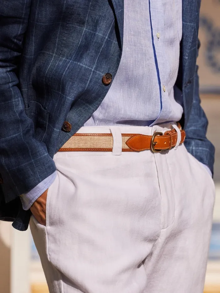 JMclaughlin Leopold Linen Belt Natural Men Belts