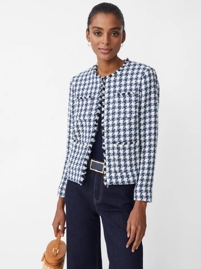 JMclaughlin Martha Jacket In Houndstooth Whitenavylight Blue Women Jackets and Outerwear