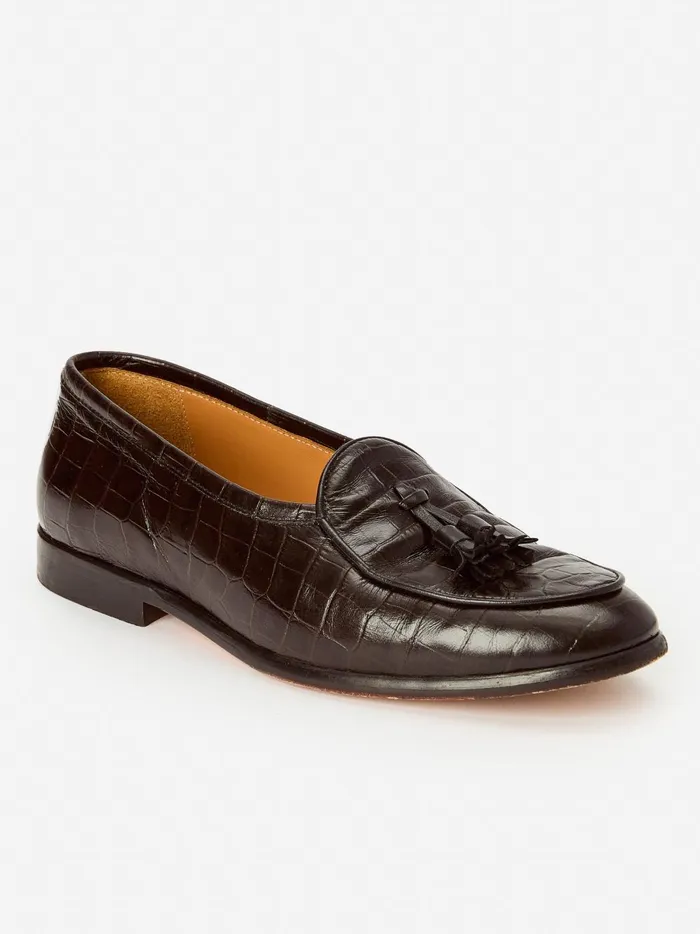 JMclaughlin Oskar Leather Loafers In Croc Dark Brown Men Shoes