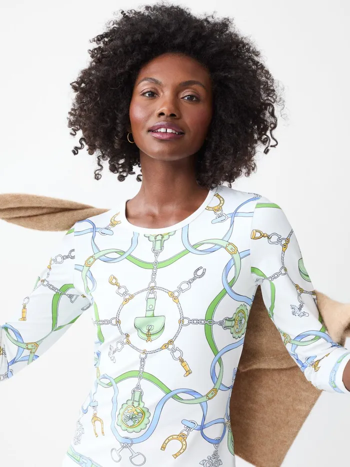 JMclaughlin Signature Tee In Fairfax Crest Whitebluegreen Women Shirts and Tops JMclaughlin Signature Tee In Fairfax Crest Whitebluegreen Women Shirts and Tops