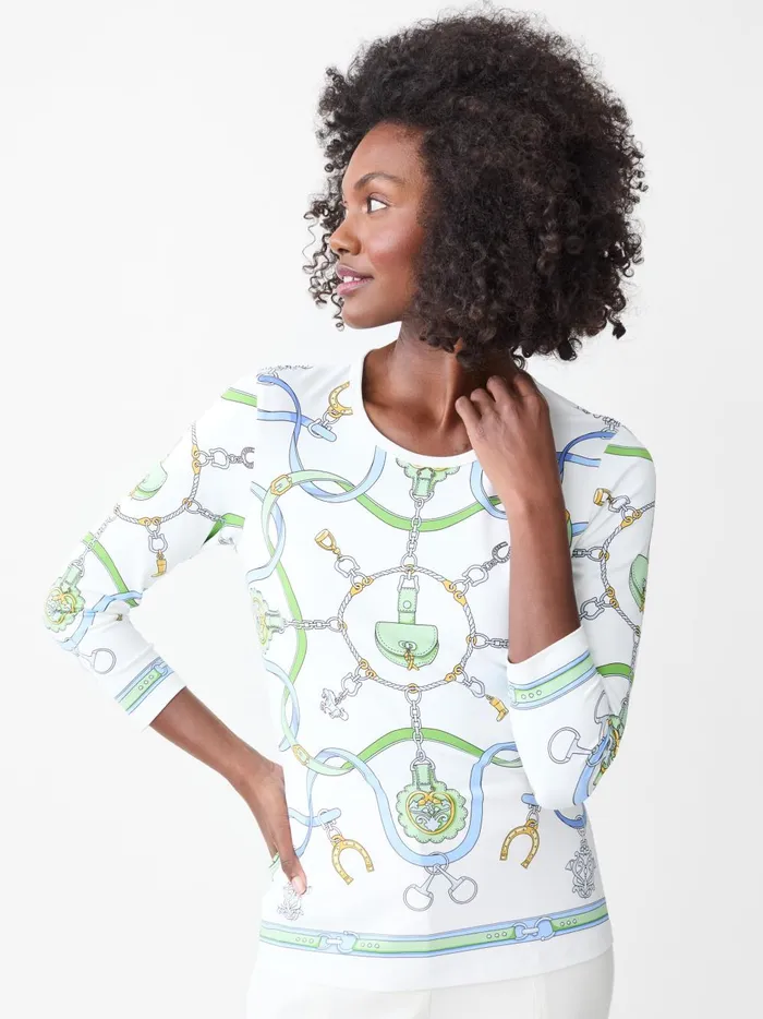 JMclaughlin Signature Tee In Fairfax Crest Whitebluegreen Women Shirts and Tops JMclaughlin Signature Tee In Fairfax Crest Whitebluegreen Women Shirts and Tops