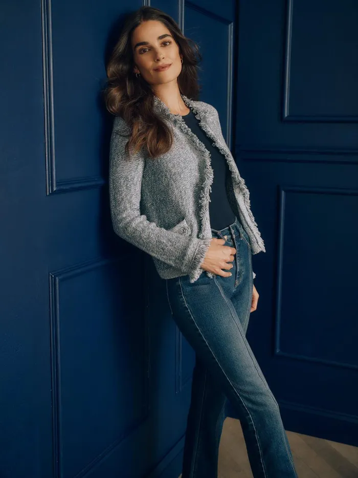 JMclaughlin Simone Cardigan Denimwhite Women Sweaters