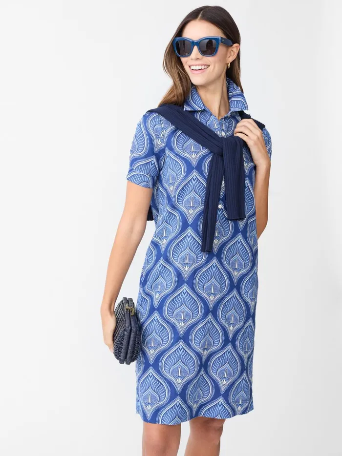 JMclaughlin Teresa Linen Blend Dress In Neo Tangier Geo Bluecornwall Women Dresses