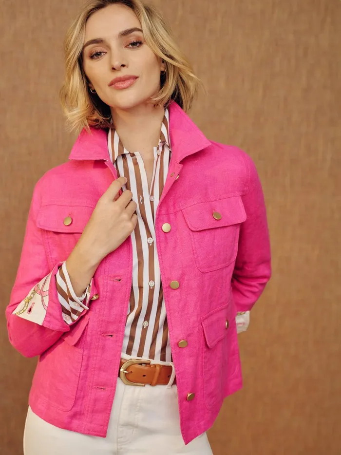 JMclaughlin Willow Linen Jacket Hot Pink Women Jackets and Outerwear JMclaughlin Willow Linen Jacket Hot Pink Women Jackets and Outerwear