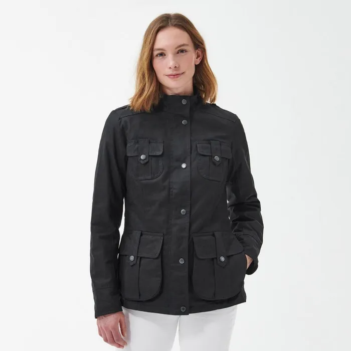 Jackets Women Orvis Barbour Winter Defence Waxed Cotton Jacket Black