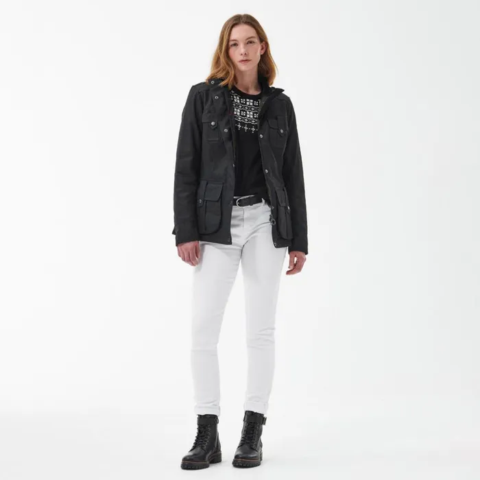 Jackets Women Orvis Barbour Winter Defence Waxed Cotton Jacket Black