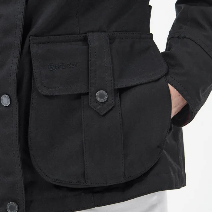 Jackets Women Orvis Barbour Winter Defence Waxed Cotton Jacket Black