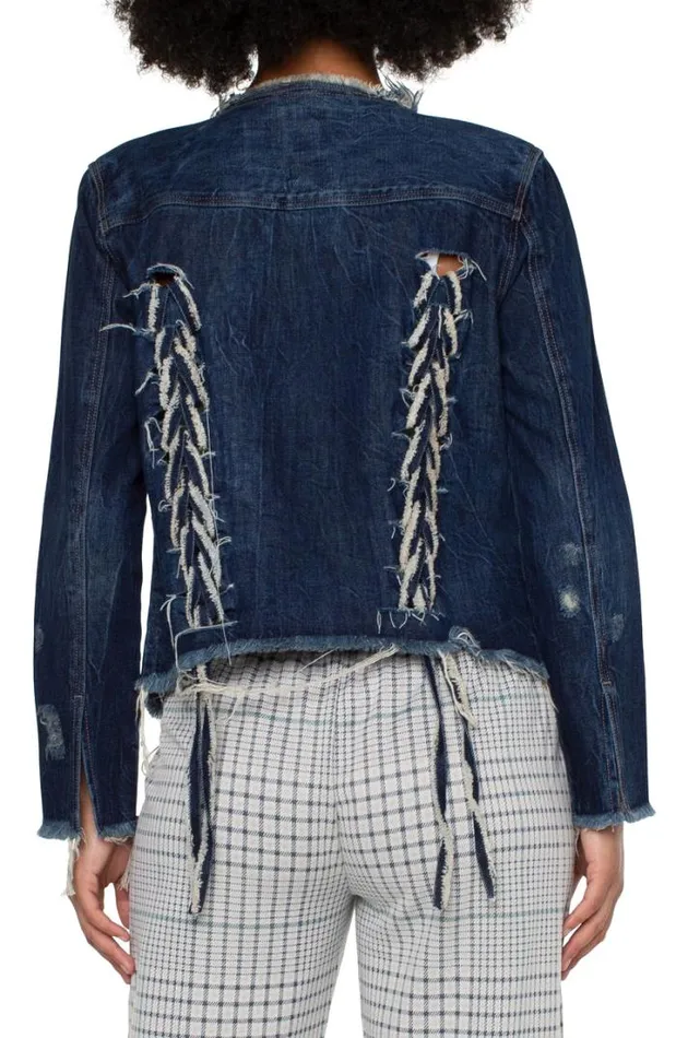 JEAN JACKETS Women Liverpool Los Angeles LACE UP DENIM JACKET Davidson