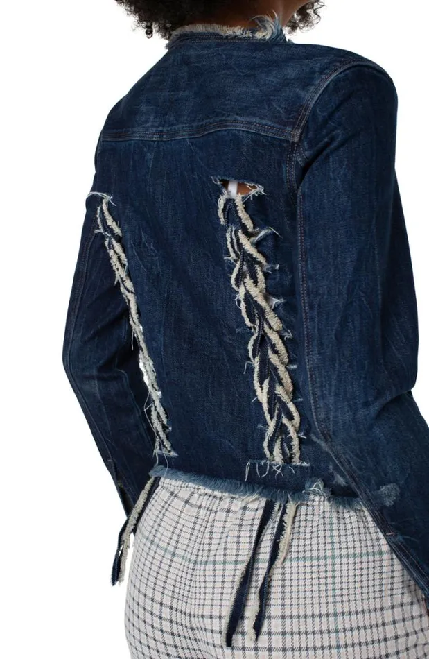 JEAN JACKETS Women Liverpool Los Angeles LACE UP DENIM JACKET Davidson