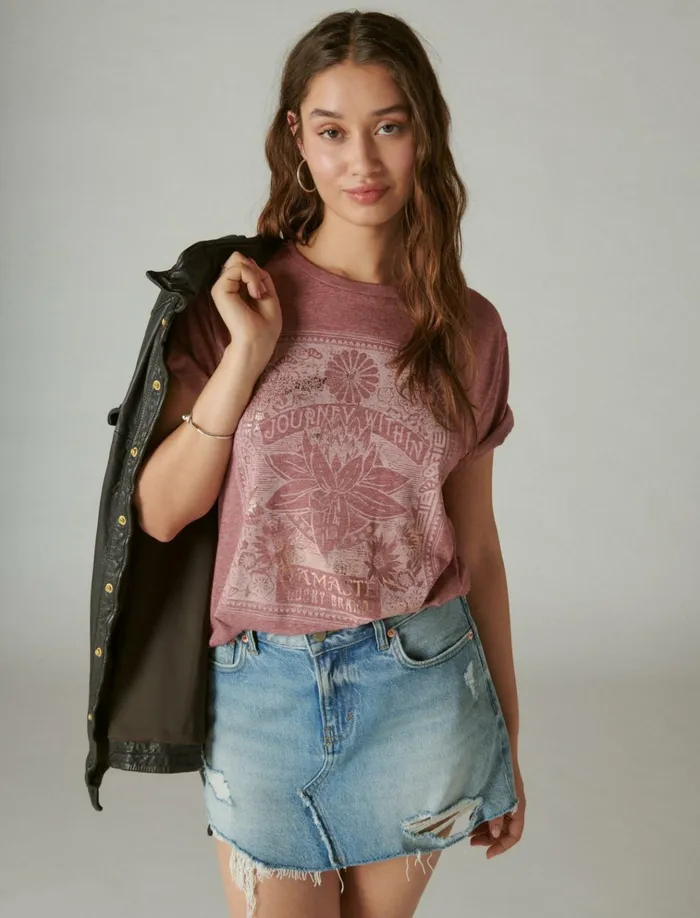 Journey Within Boyfriend Tee Burgundy Women Lucky Brand Graphic Tees
