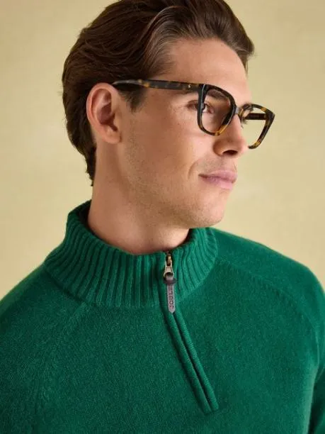 Jumpers and Knitwear Men Joules Green 100 Lambswool Quarter Zip Knitted Jumper