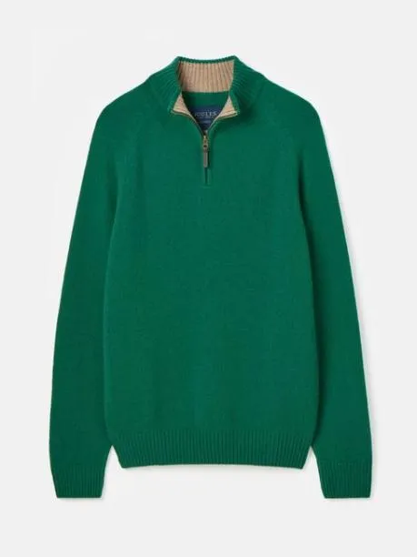 Jumpers and Knitwear Men Joules Green 100 Lambswool Quarter Zip Knitted Jumper