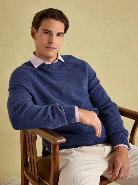 Jumpers and Knitwear Men Joules Navy 100 Lambswool Crew Neck Jumper