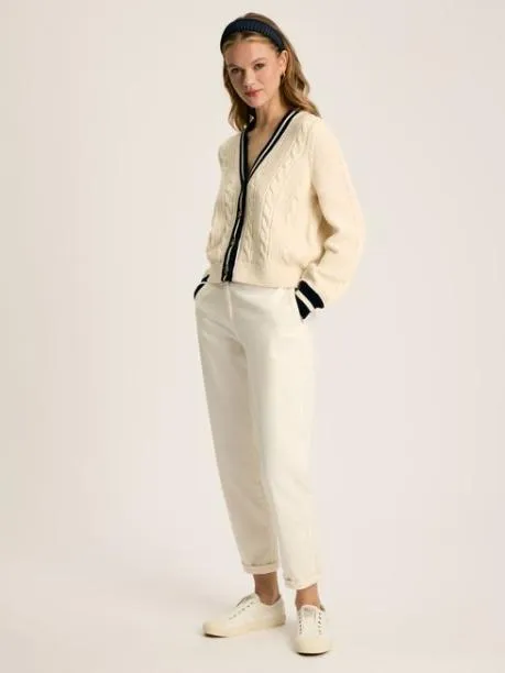 Jumpers and Knitwear Women Joules Cream and Navy Button Through Cable Knit Cardigan