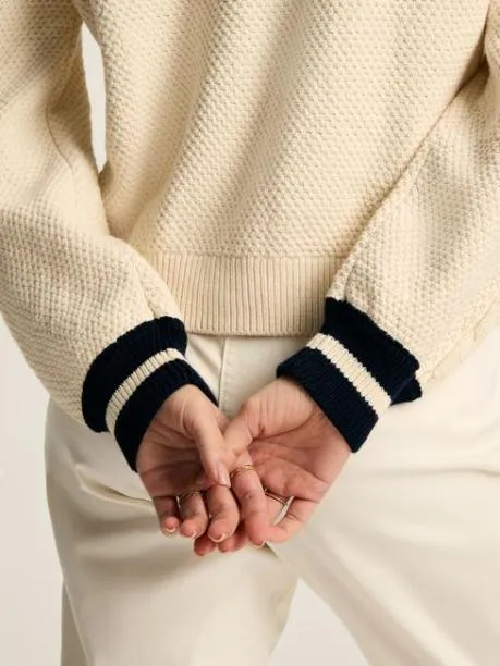 Jumpers and Knitwear Women Joules Cream and Navy Button Through Cable Knit Cardigan