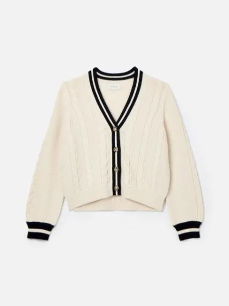 Jumpers and Knitwear Women Joules Cream and Navy Button Through Cable Knit Cardigan