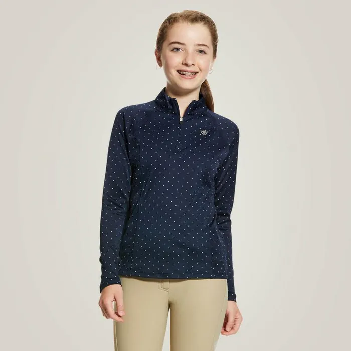Kids English Riding Clothing Ariat Sunstopper 20 14 Zip Baselayer Navy Dot