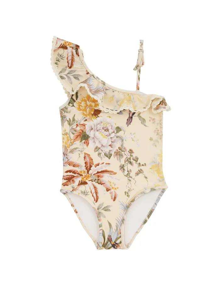 Kids Swimwear Zimmermann Tallow One Shoulder 1pc Cream Multi Floral