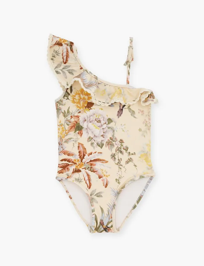 Kids Swimwear Zimmermann Tallow One Shoulder 1pc Cream Multi Floral