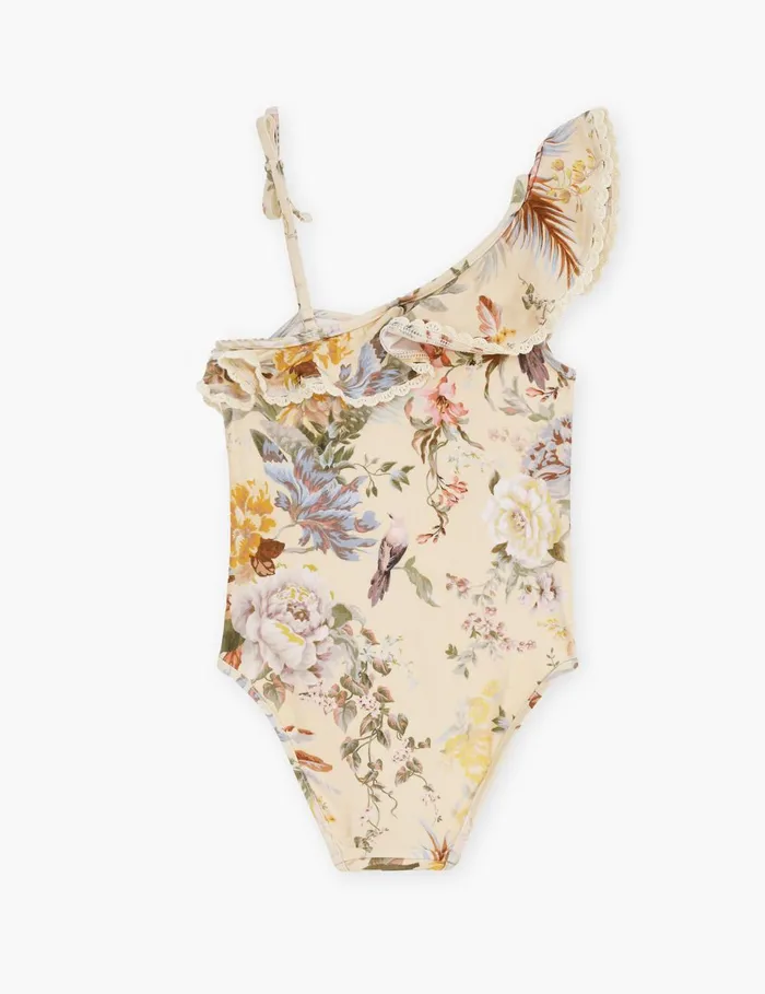 Kids Swimwear Zimmermann Tallow One Shoulder 1pc Cream Multi Floral