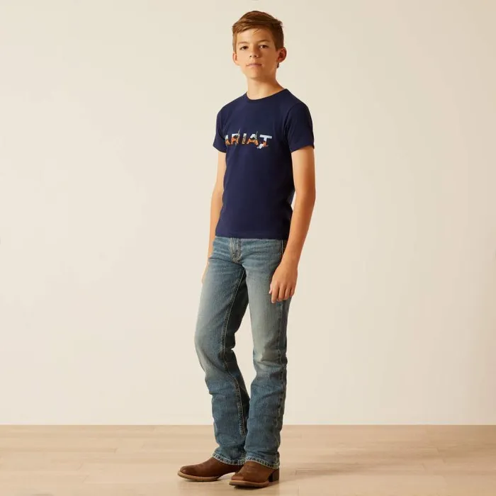Kids TShirts and Polos Ariat Ariat Logo SW Landscape TShirt Dark Navy Kids TShirts and Polos Ariat Ariat Logo SW Landscape TShirt Dark Navy