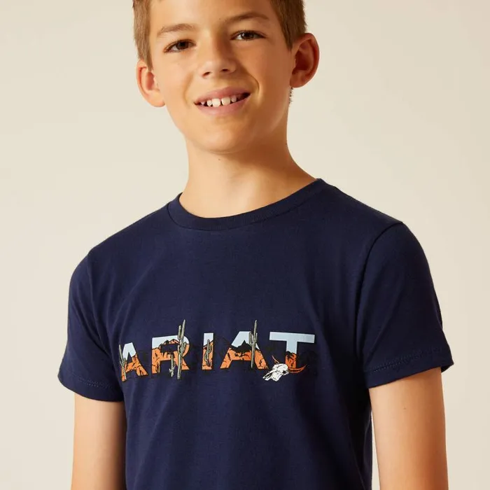 Kids TShirts and Polos Ariat Ariat Logo SW Landscape TShirt Dark Navy Kids TShirts and Polos Ariat Ariat Logo SW Landscape TShirt Dark Navy