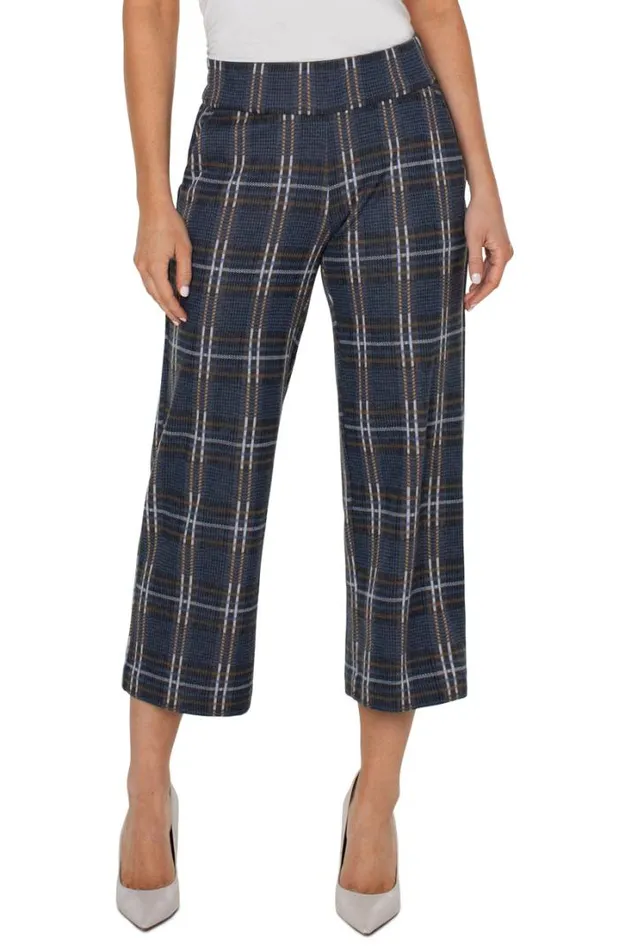 KNIT PULLONS Women Liverpool Los Angeles MABEL PULLON WIDE LEG Black Queen Blue Plaid KNIT PULLONS Women Liverpool Los Angeles MABEL PULLON WIDE LEG Black Queen Blue Plaid