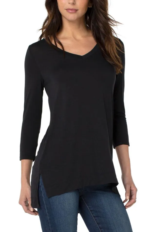 KNIT TOPS Women Liverpool Los Angeles VNECK 34 SLEEVE TOP Black