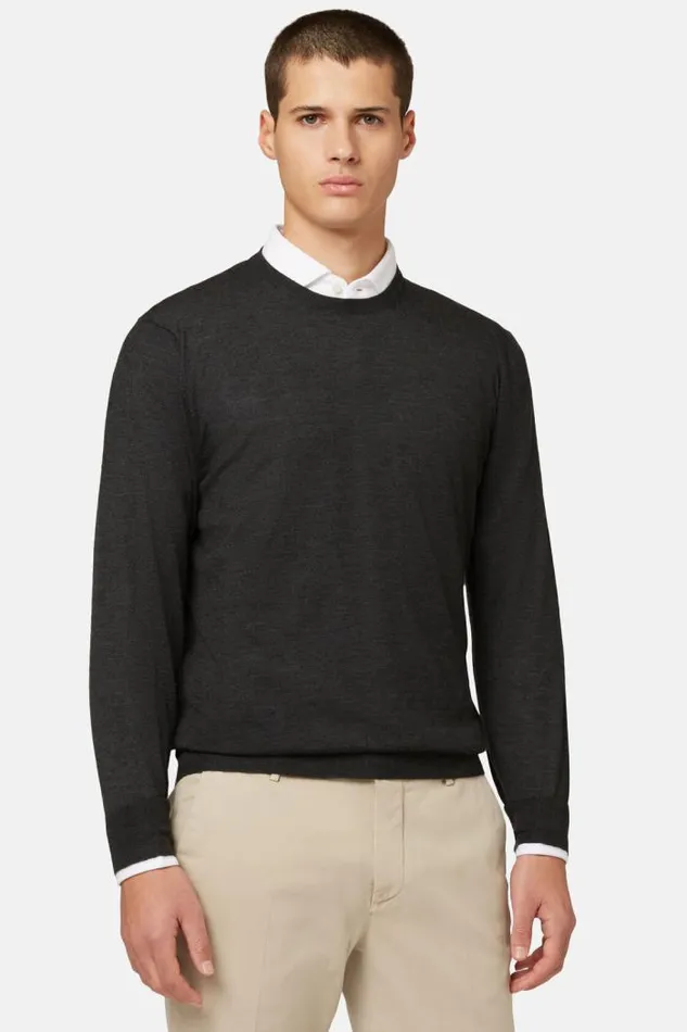 Knitwear Men Boggi Milano Anthracite Super Fine Cashmere Crew Neck Jumper Charcoal Knitwear Men Boggi Milano Anthracite Super Fine Cashmere Crew Neck Jumper Charcoal