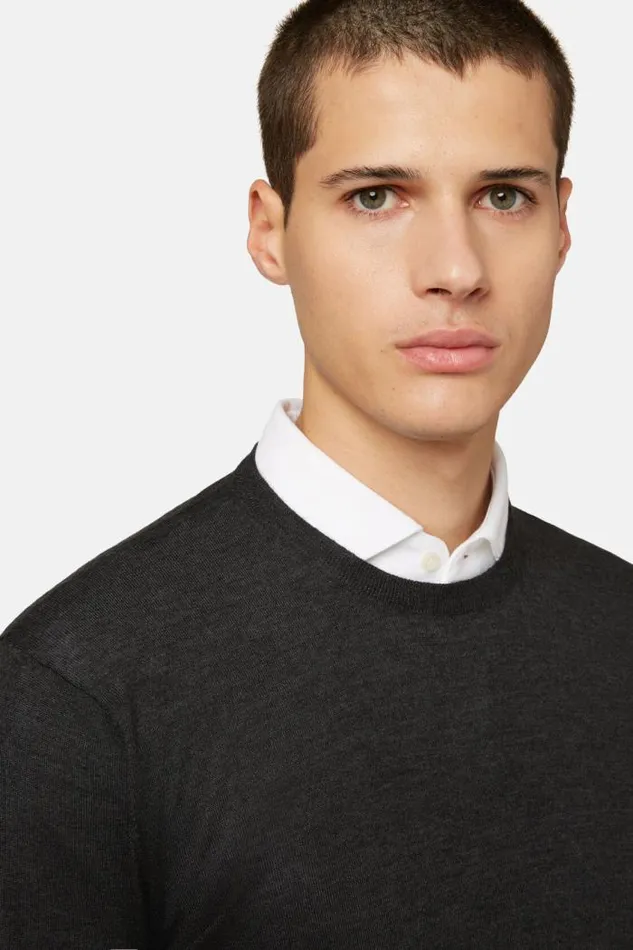 Knitwear Men Boggi Milano Anthracite Super Fine Cashmere Crew Neck Jumper Charcoal Knitwear Men Boggi Milano Anthracite Super Fine Cashmere Crew Neck Jumper Charcoal