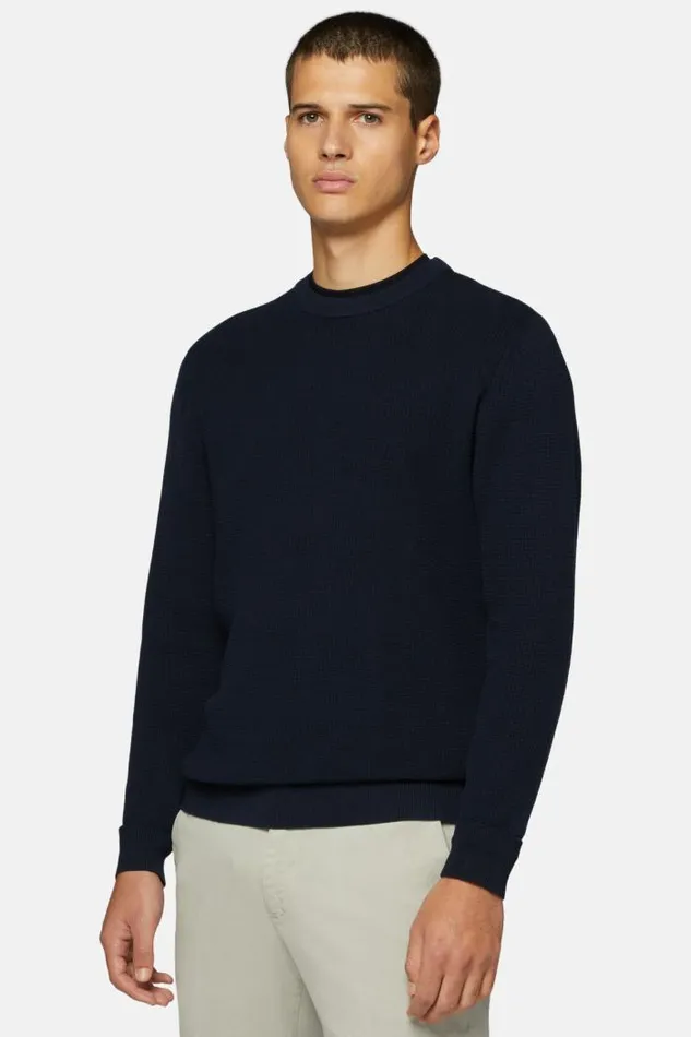 Knitwear Men Boggi Milano Navy CottonNylon Crew Neck Jumper Navy Blue Knitwear Men Boggi Milano Navy CottonNylon Crew Neck Jumper Navy Blue