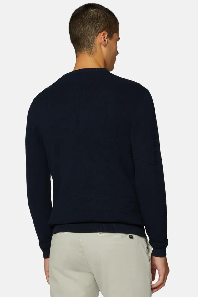 Knitwear Men Boggi Milano Navy CottonNylon Crew Neck Jumper Navy Blue Knitwear Men Boggi Milano Navy CottonNylon Crew Neck Jumper Navy Blue
