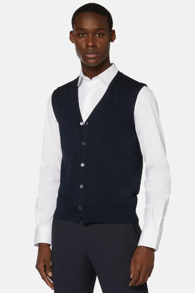 Knitwear Men Boggi Milano Navy Pima Cotton Knitted Vest Navy Blue Knitwear Men Boggi Milano Navy Pima Cotton Knitted Vest Navy Blue