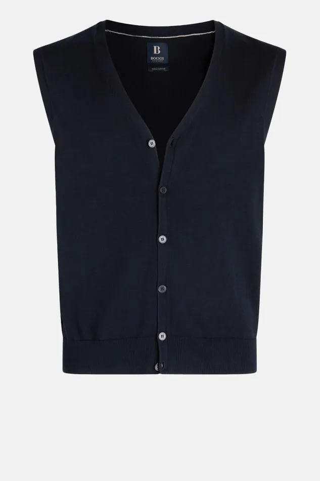 Knitwear Men Boggi Milano Navy Pima Cotton Knitted Vest Navy Blue Knitwear Men Boggi Milano Navy Pima Cotton Knitted Vest Navy Blue
