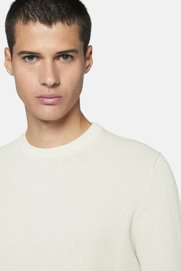 Knitwear Men Boggi Milano White CottonNylon Crew Neck Jumper White