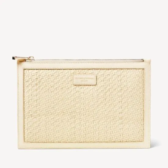 Large Essential Flat Pouch Ivory Woven Leather Women Aspinal Of London Woven Leather