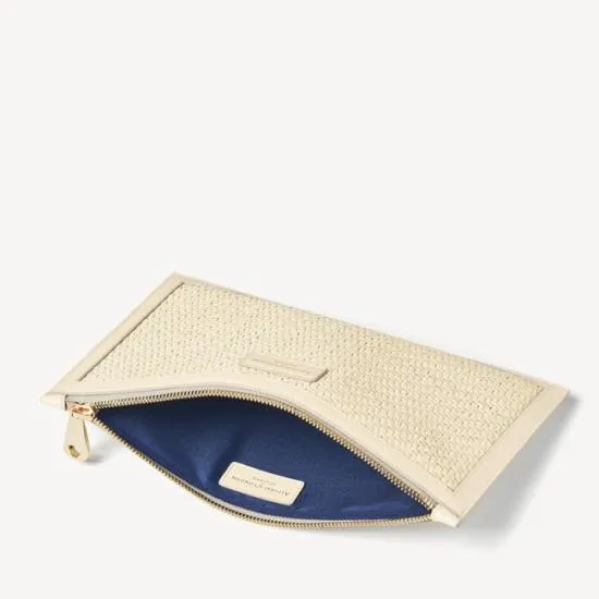 Large Essential Flat Pouch Ivory Woven Leather Women Aspinal Of London Woven Leather