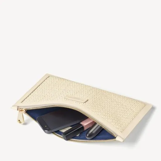 Large Essential Flat Pouch Ivory Woven Leather Women Aspinal Of London Woven Leather