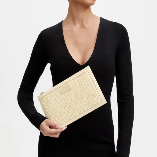 Large Essential Flat Pouch Ivory Woven Leather Women Aspinal Of London Woven Leather