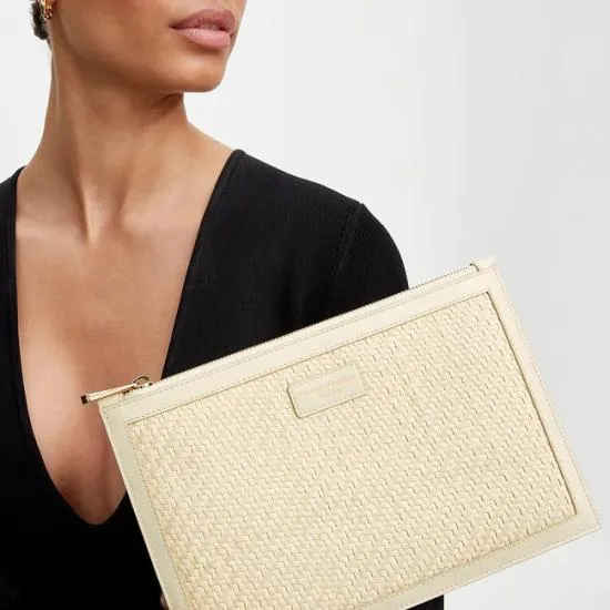 Large Essential Flat Pouch Ivory Woven Leather Women Aspinal Of London Woven Leather
