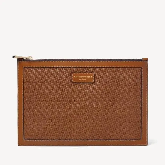 Large Essential Flat Pouch Tan Woven Leather Women Aspinal Of London Woven Leather