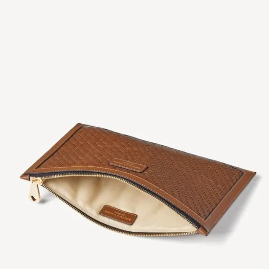 Large Essential Flat Pouch Tan Woven Leather Women Aspinal Of London Woven Leather