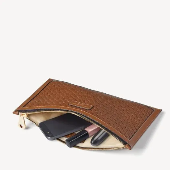 Large Essential Flat Pouch Tan Woven Leather Women Aspinal Of London Woven Leather