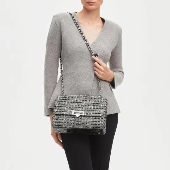 Large Lottie Bag Silver Metallic Tweed Women Aspinal Of London Shoulder