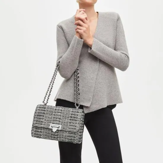 Large Lottie Bag Silver Metallic Tweed Women Aspinal Of London Shoulder
