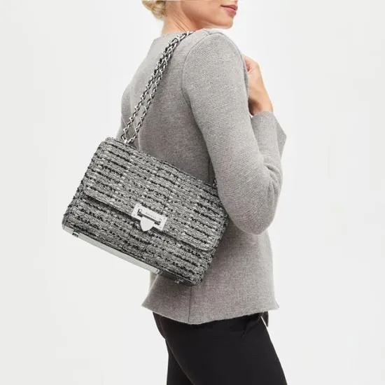 Large Lottie Bag Silver Metallic Tweed Women Aspinal Of London Shoulder