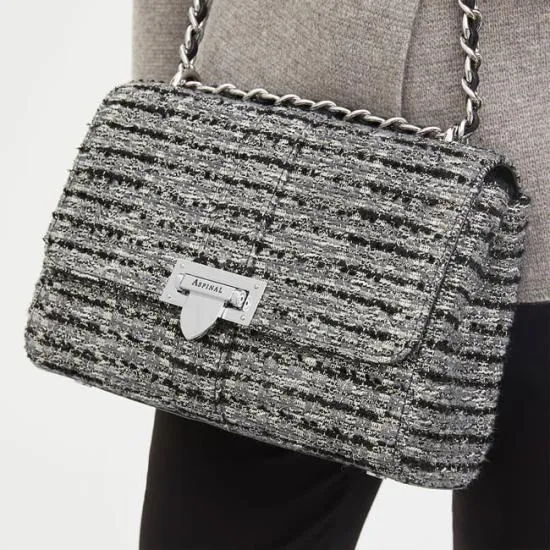 Large Lottie Bag Silver Metallic Tweed Women Aspinal Of London Shoulder