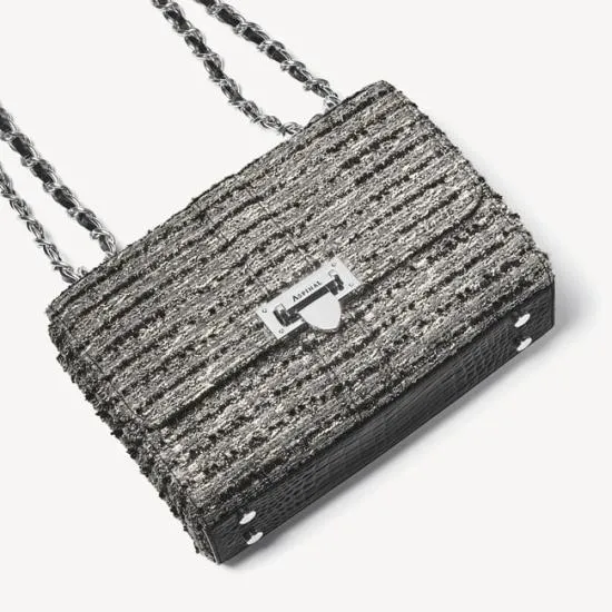 Large Lottie Bag Silver Metallic Tweed Women Aspinal Of London Shoulder