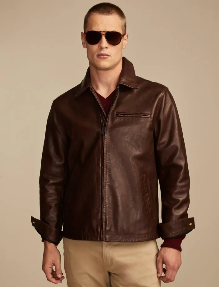 Leather Touring Jacket Brown Men Lucky Brand Jackets and Outerwear